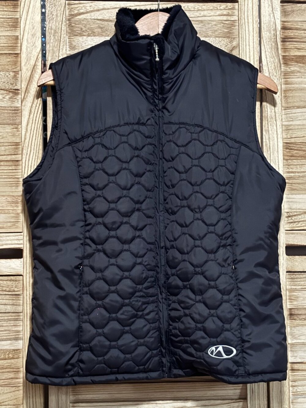 Marker Black Quilted Faux Fur Lined Ski Vest Medium Full Zip Apres Ski